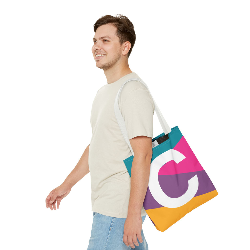 Monogram 'C' Colorblock Tote Bag — Personalized Initial C Shoulder Tote