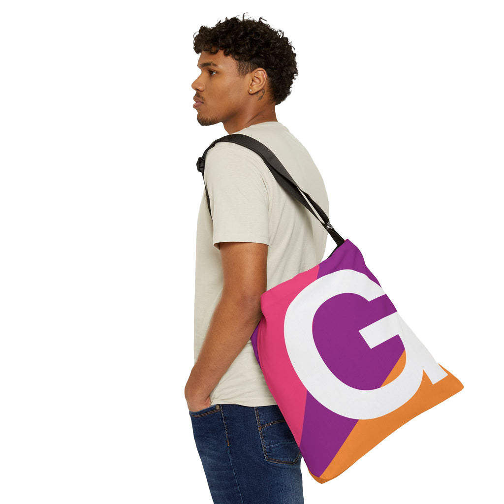 Initial Letter 'G' Colorblock Adjustable Tote Bag — Monogram Alphabet Shoulder Bag