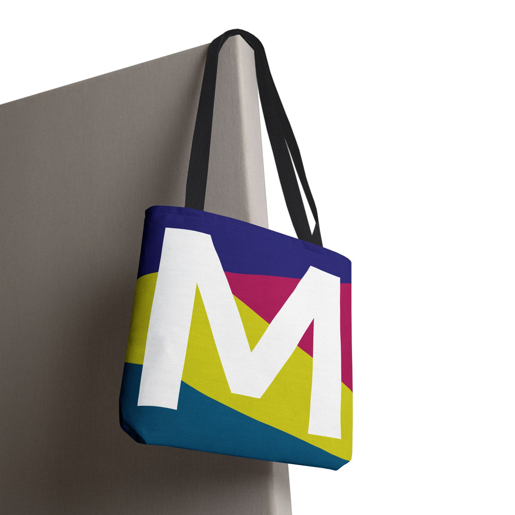 Monogram 'M' Colorblock Tote Bag — Personalized Initial M Shoulder Tote