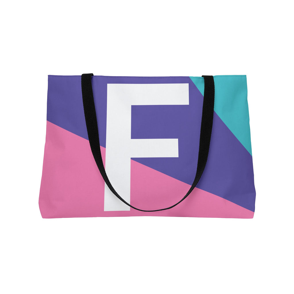 Personalized 'F' Colorblock Tote Bag — Monogram Weekender Tote