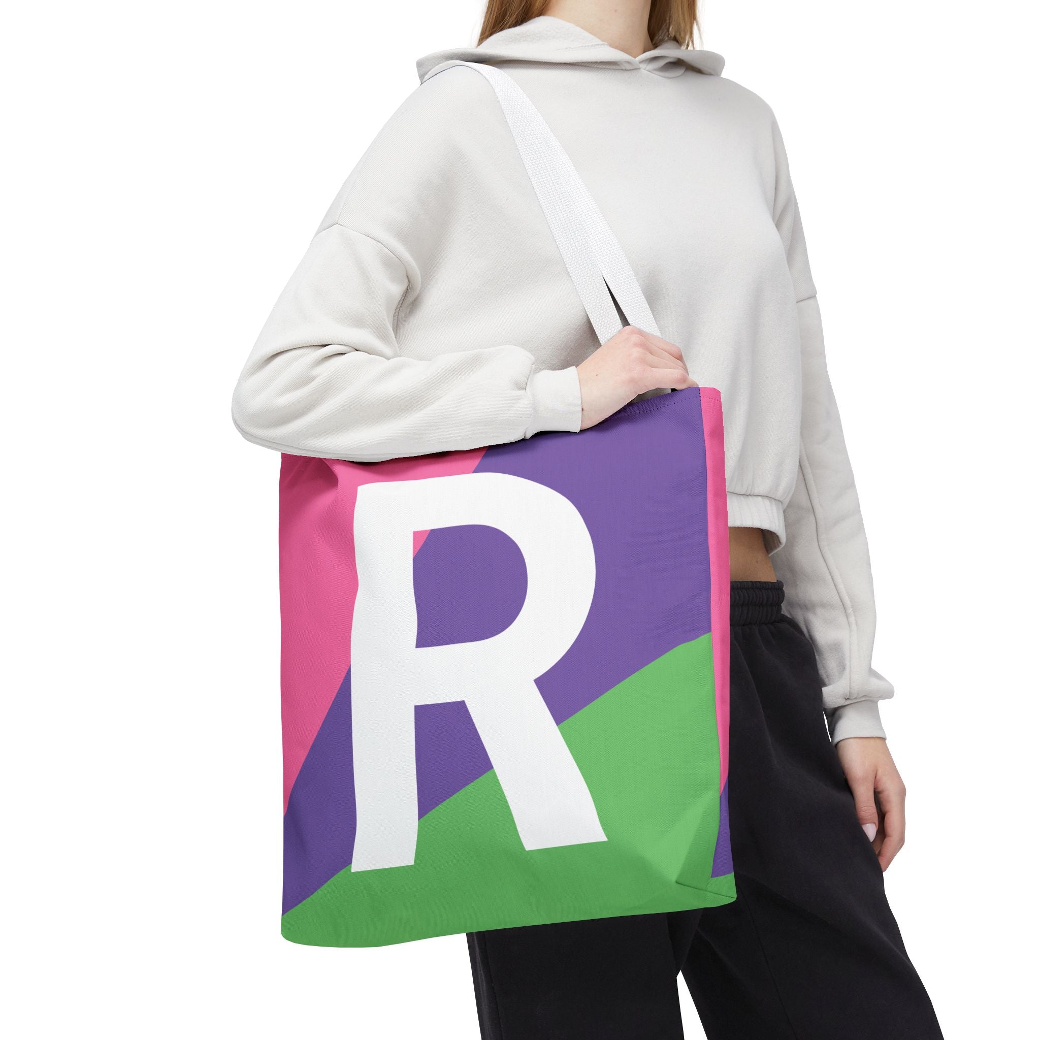 Monogram 'R' Colorblock Tote Bag — Personalized Initial R Shoulder Tote