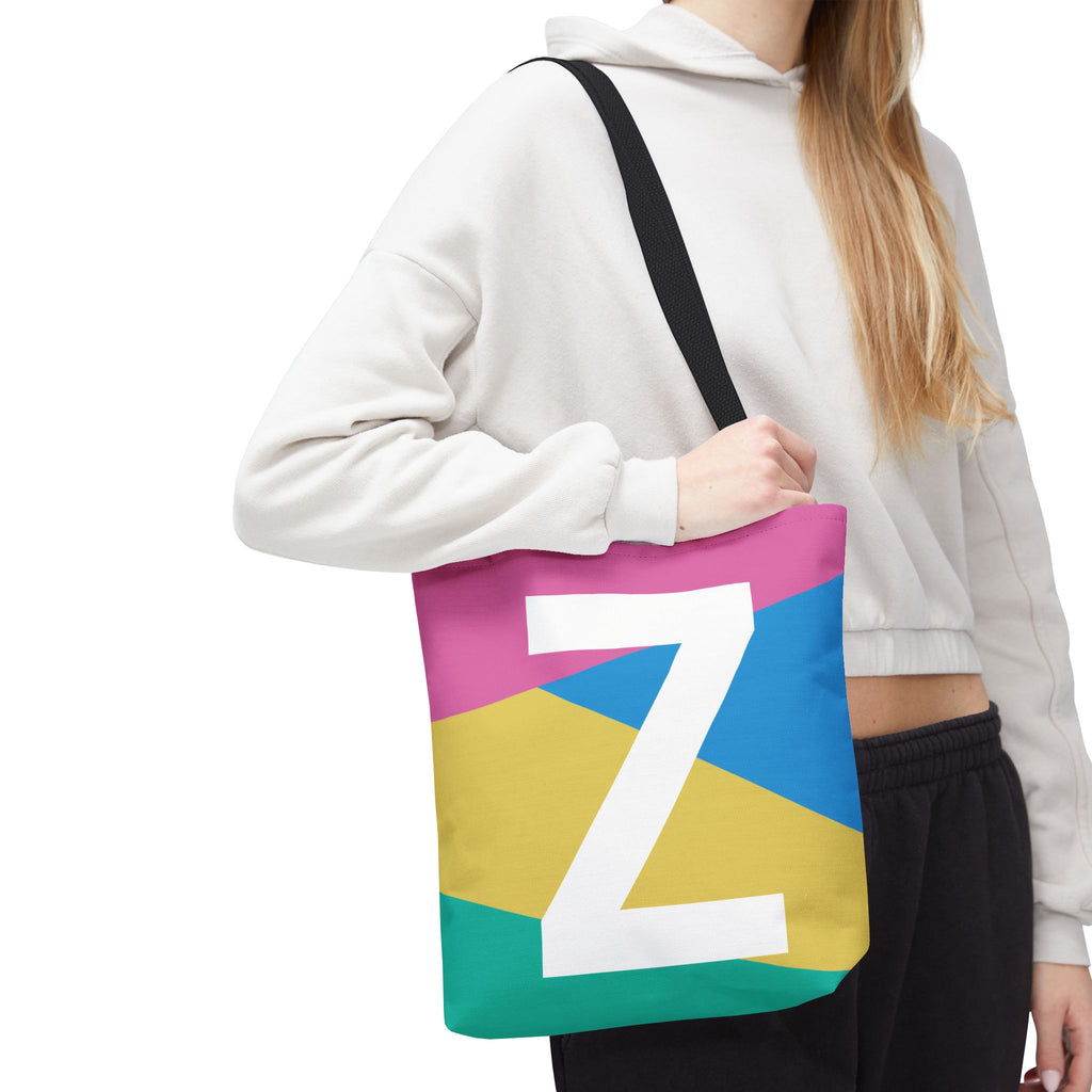 Monogram 'Z' Colorblock Tote Bag — Personalized Initial Z Shoulder Tote