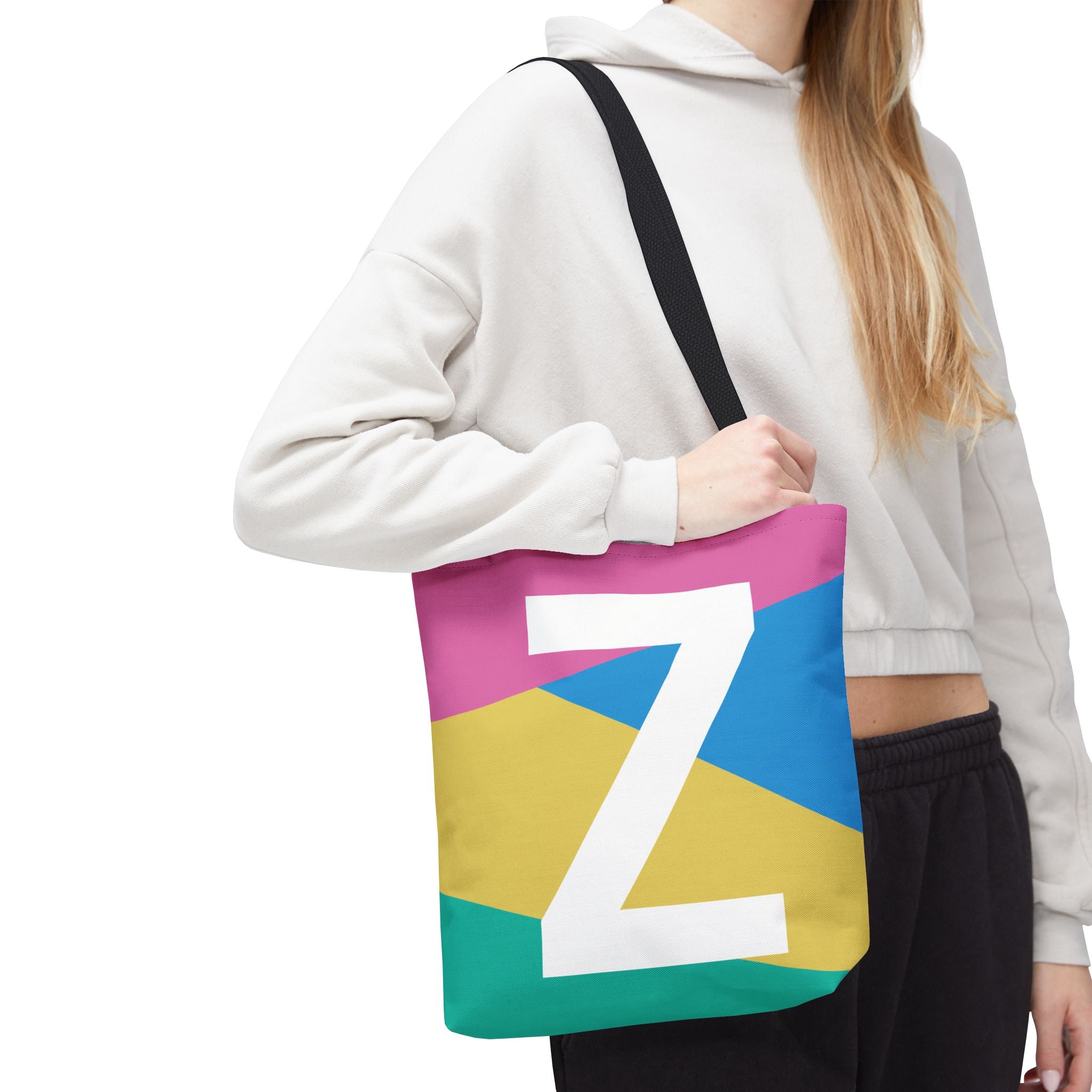 Monogram 'Z' Colorblock Tote Bag — Personalized Initial Z Shoulder Tote