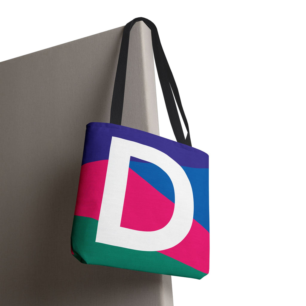 Monogram 'D' Colorblock Tote Bag — Personalized Initial D Shoulder Tote