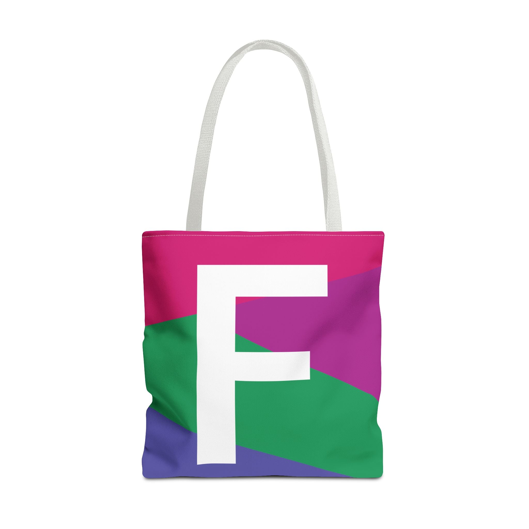 Monogram 'F' Colorblock Tote Bag — Personalized Initial F Shoulder Tote
