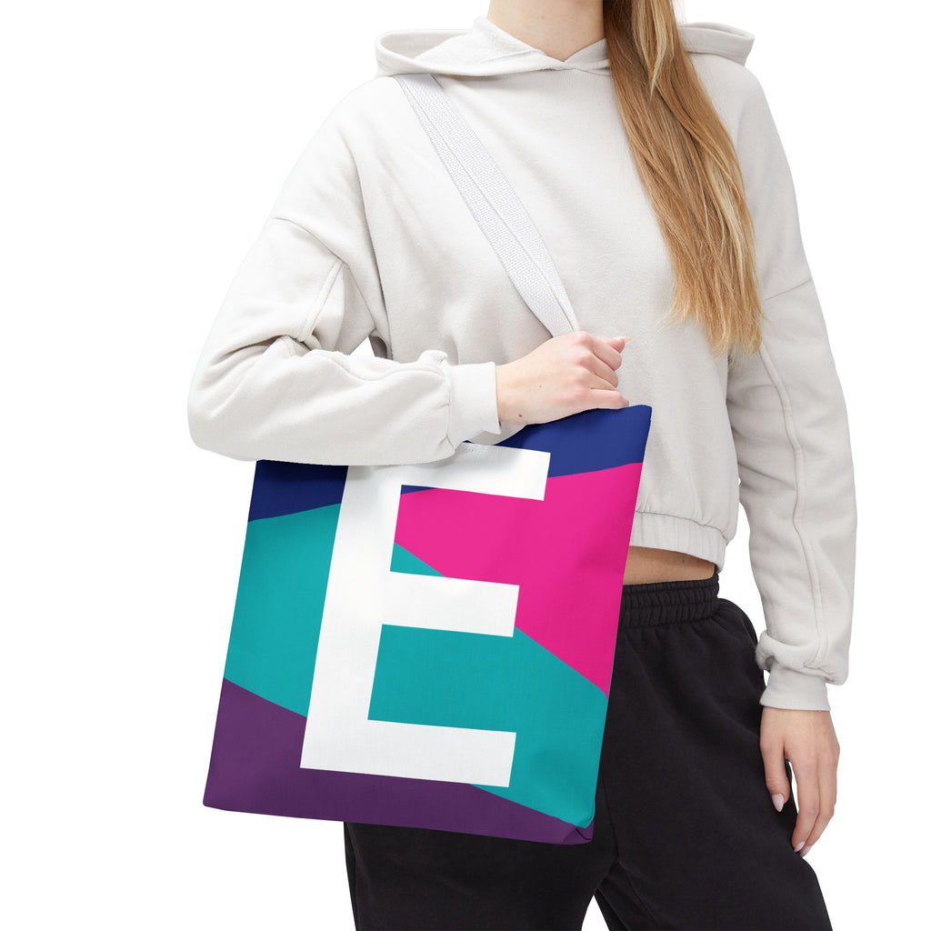Monogram 'E' Colorblock Tote Bag — Personalized Initial E Shoulder Tote