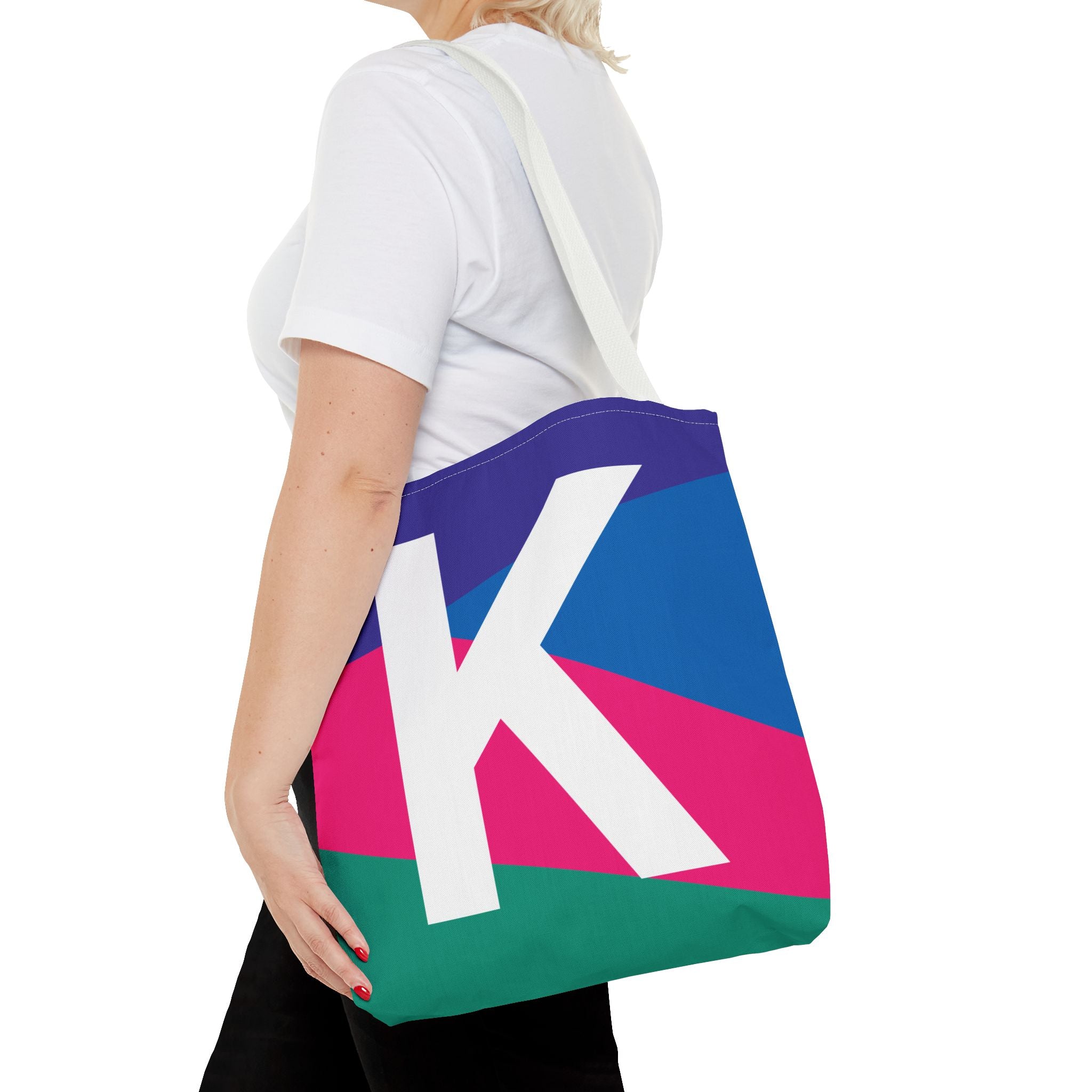 Monogram 'K' Colorblock Tote Bag — Personalized Initial K Shoulder Tote