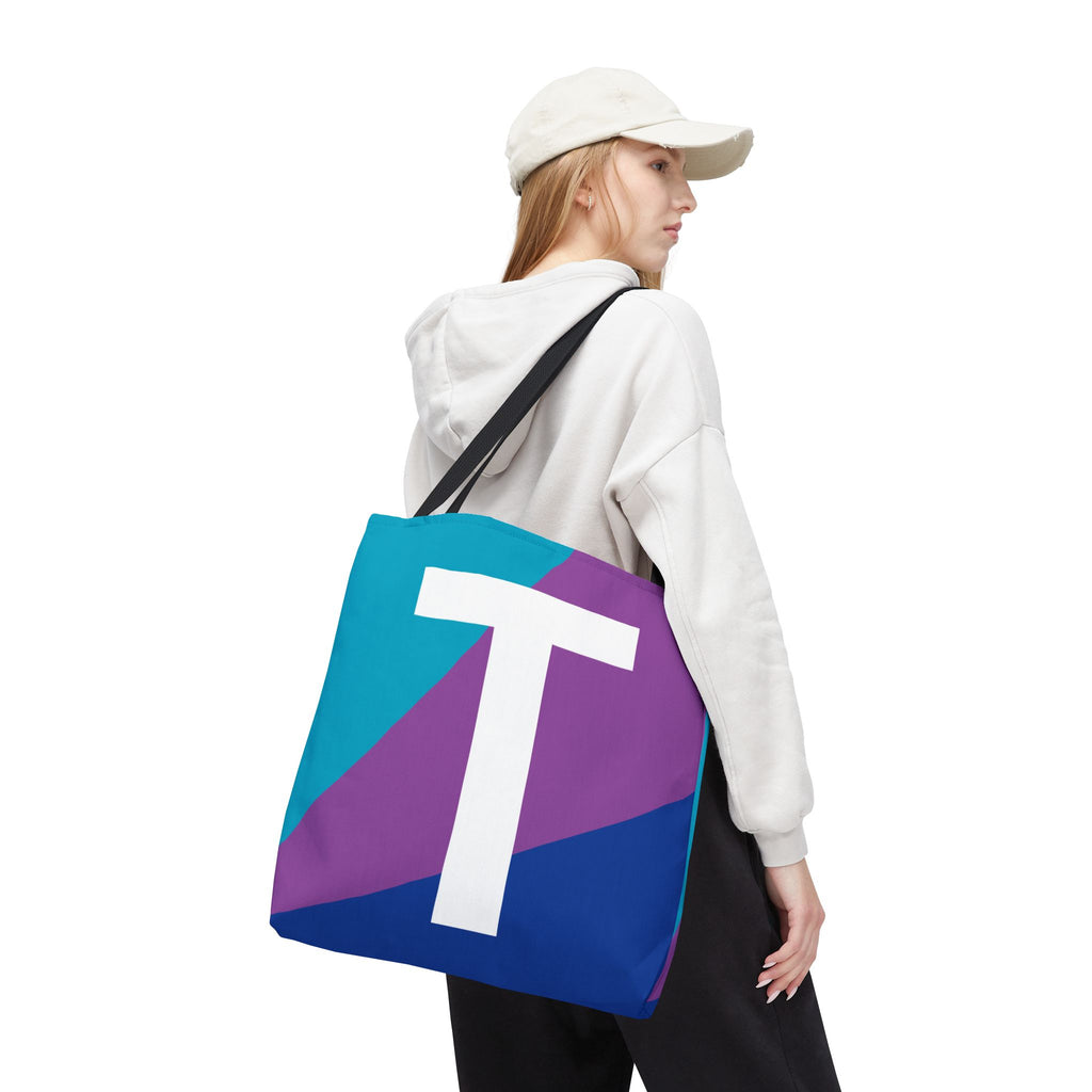 Monogram 'T' Colorblock Tote Bag — Personalized Initial T Shoulder Tote