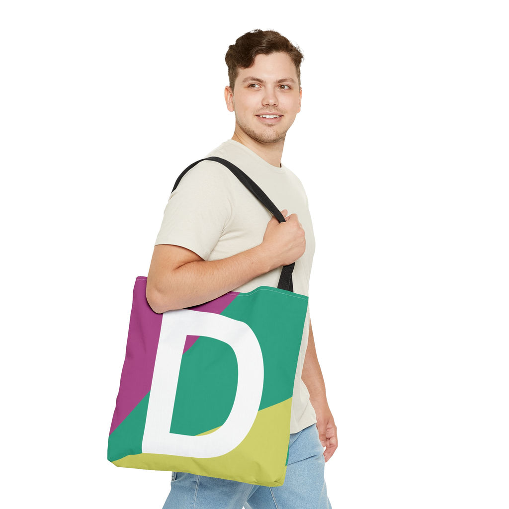 Monogram 'D' Colorblock Tote Bag — Personalized Initial D Shoulder Tote