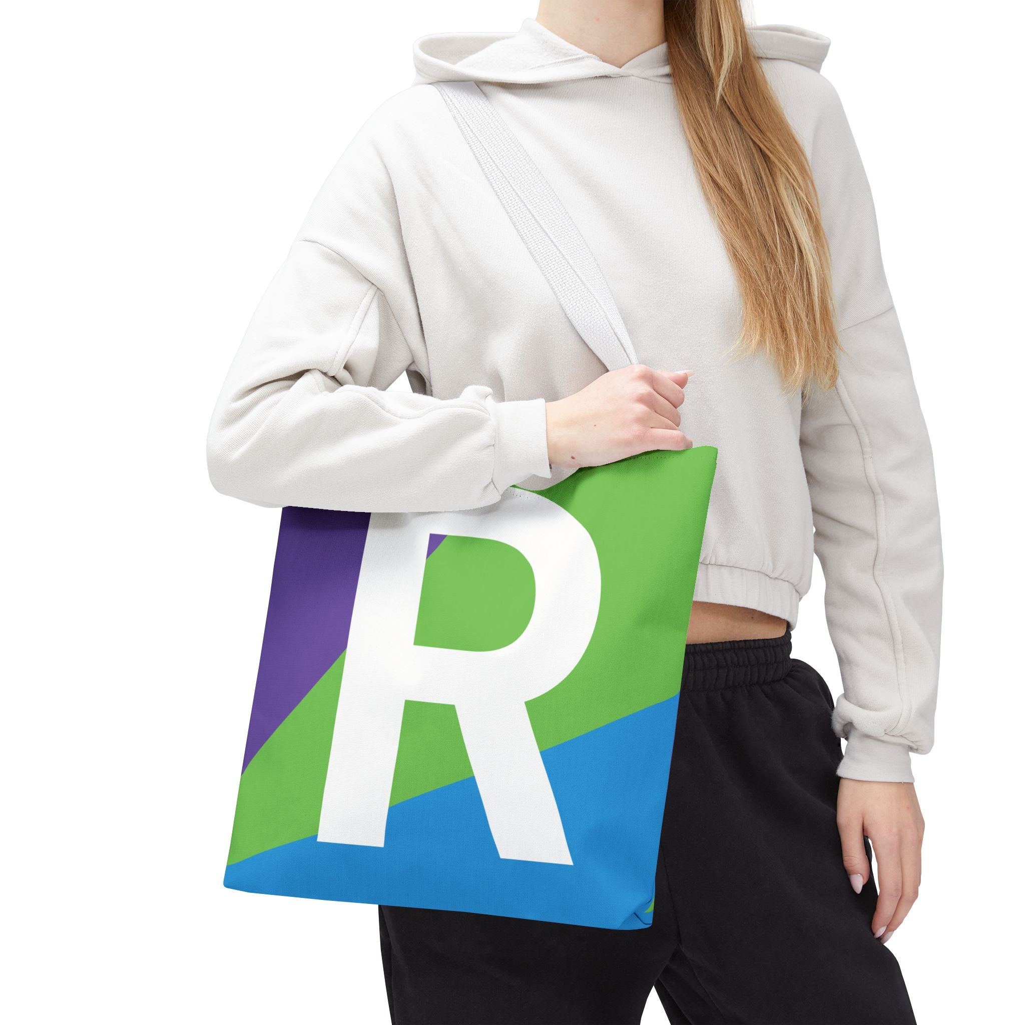 Monogram 'R' Colorblock Tote Bag — Personalized Initial R Shoulder Tote