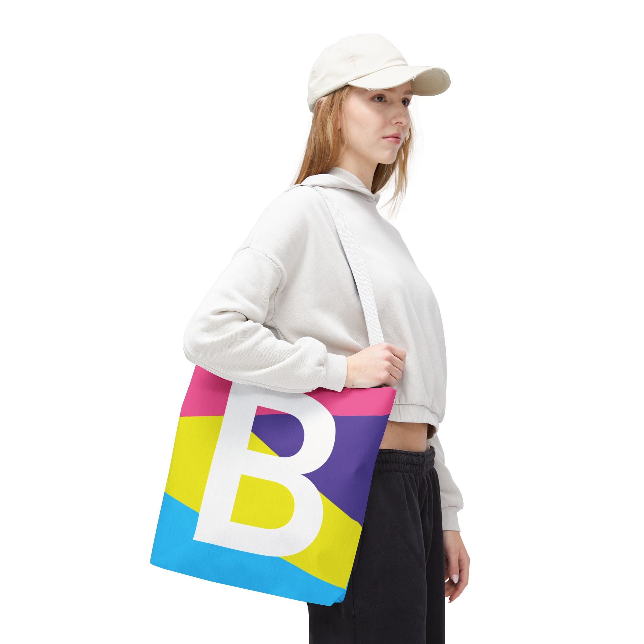 Monogram 'B' Colorblock Tote Bag — Personalized Initial B Shoulder Tote
