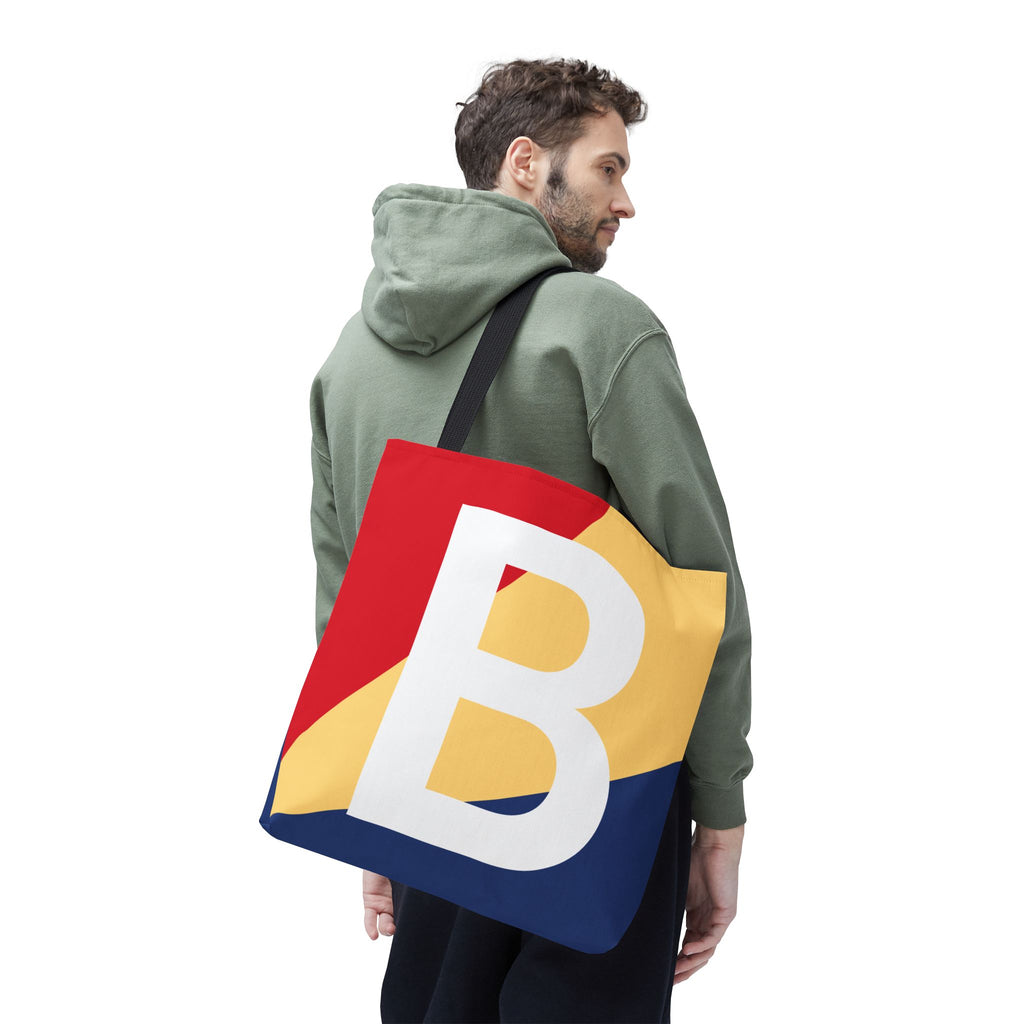Monogram 'B' Colorblock Tote Bag — Personalized Initial B Shoulder Tote