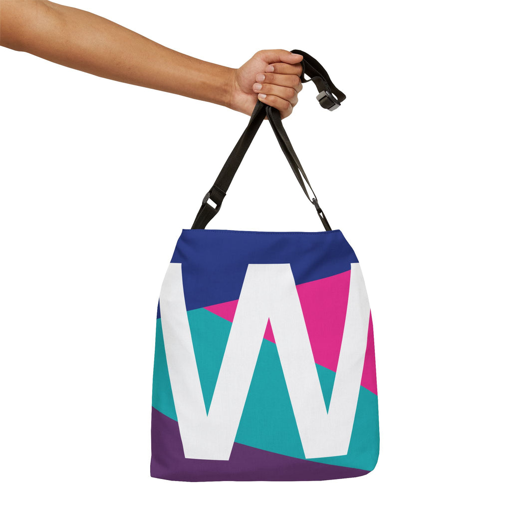 Initial Letter 'W' Colorblock Adjustable Tote Bag — Monogram Alphabet Shoulder Bag