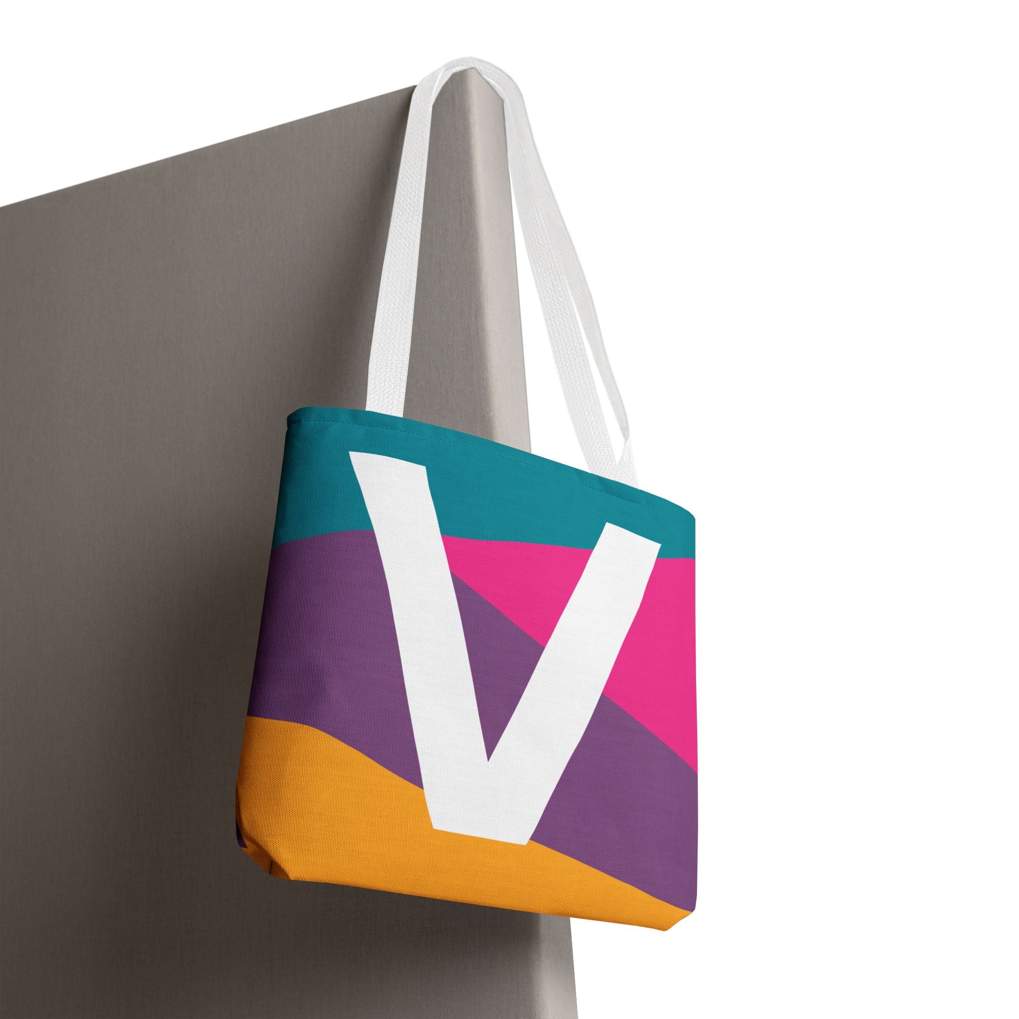 Monogram 'V' Colorblock Tote Bag — Personalized Initial V Shoulder Tote