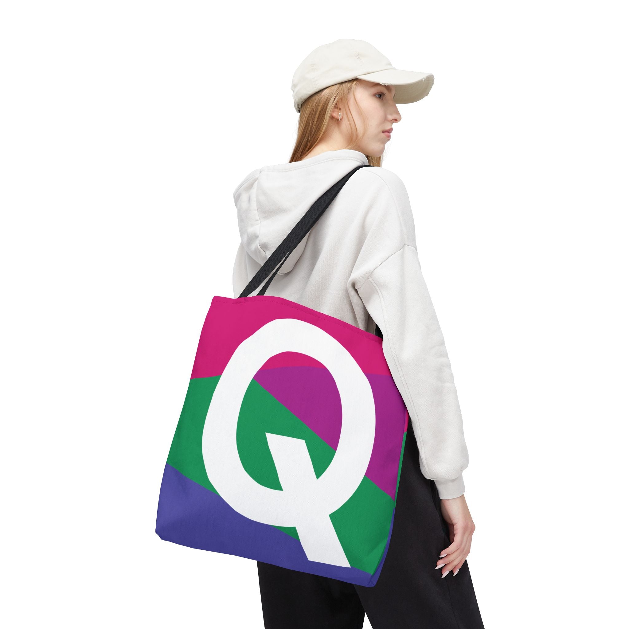Monogram 'Q' Colorblock Tote Bag — Personalized Initial Q Shoulder Tote