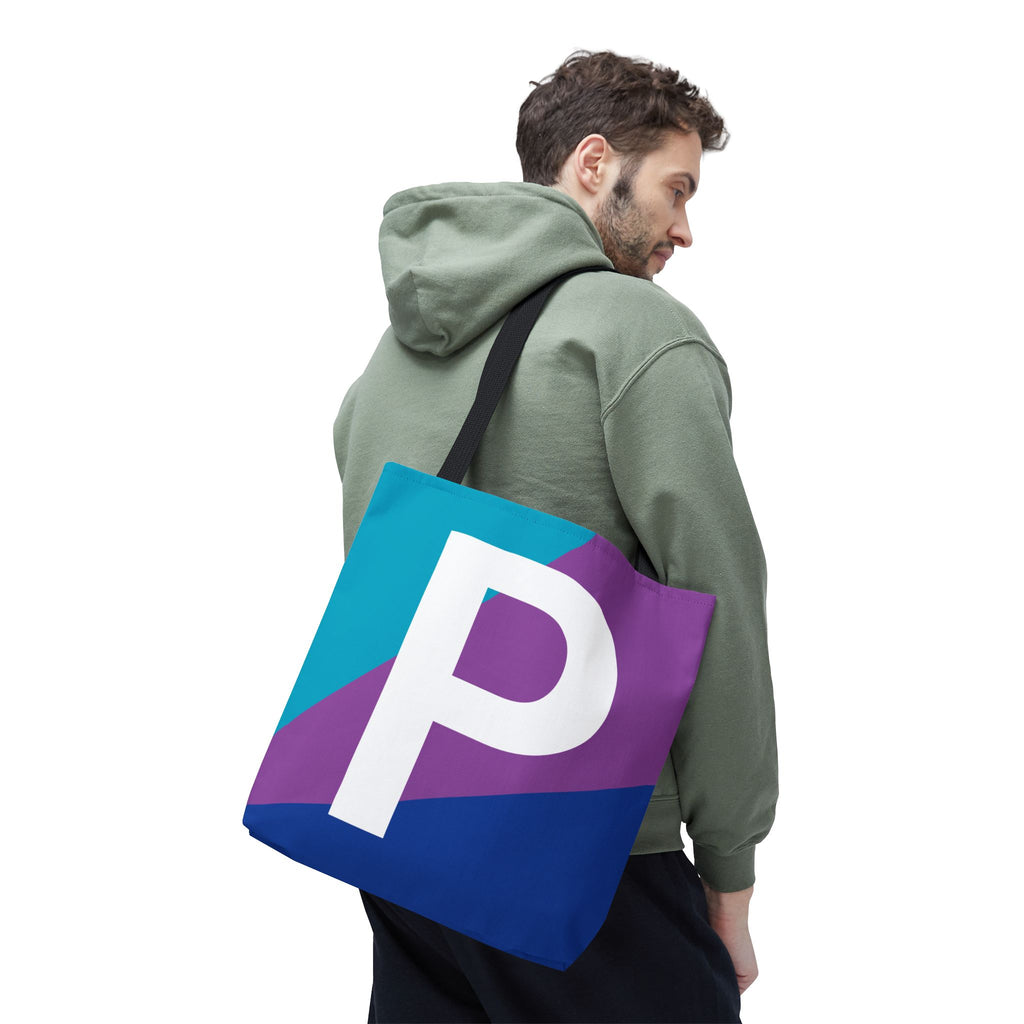 Monogram 'P' Colorblock Tote Bag — Personalized Initial P Shoulder Tote
