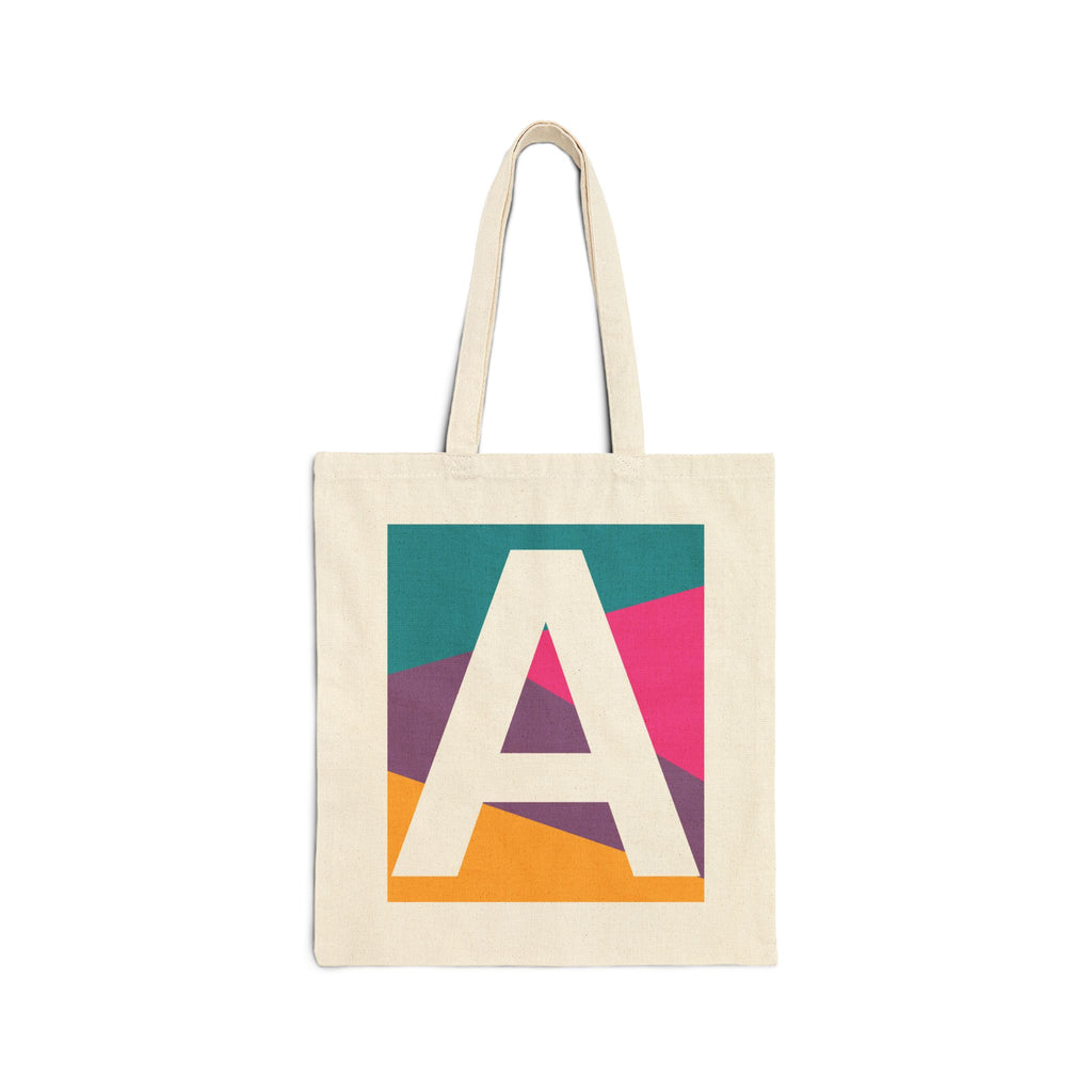 Initial A Colorblock Canvas Tote Bag — Monogram Letter A Reusable Grocery Tote
