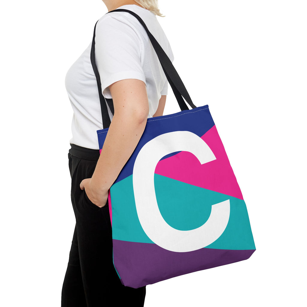Monogram 'C' Colorblock Tote Bag — Personalized Initial C Shoulder Tote