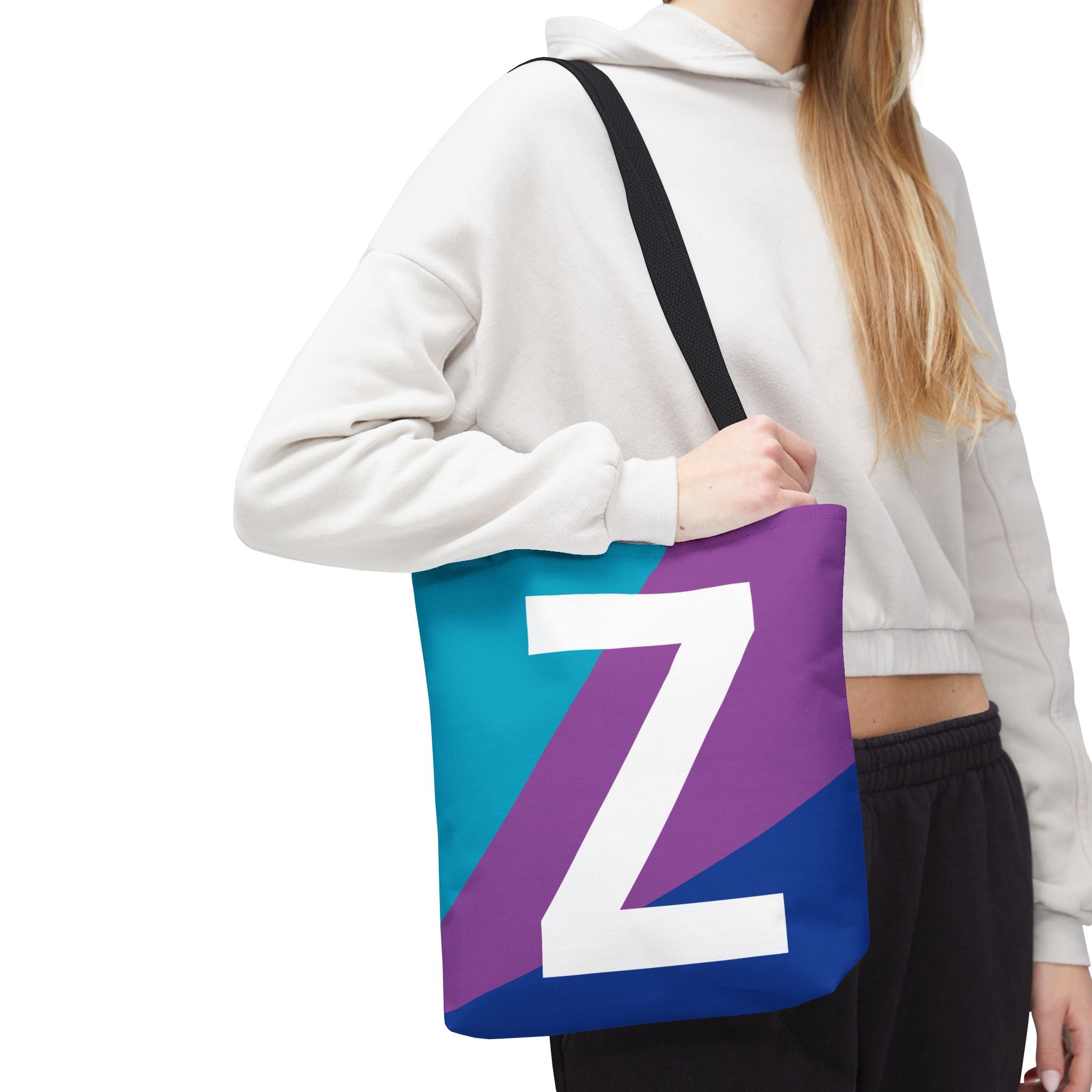 Monogram 'Z' Colorblock Tote Bag — Personalized Initial Z Shoulder Tote