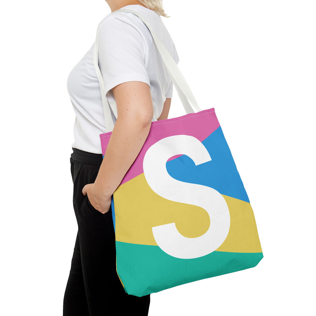 Monogram 'S' Colorblock Tote Bag — Personalized Initial S Shoulder Tote