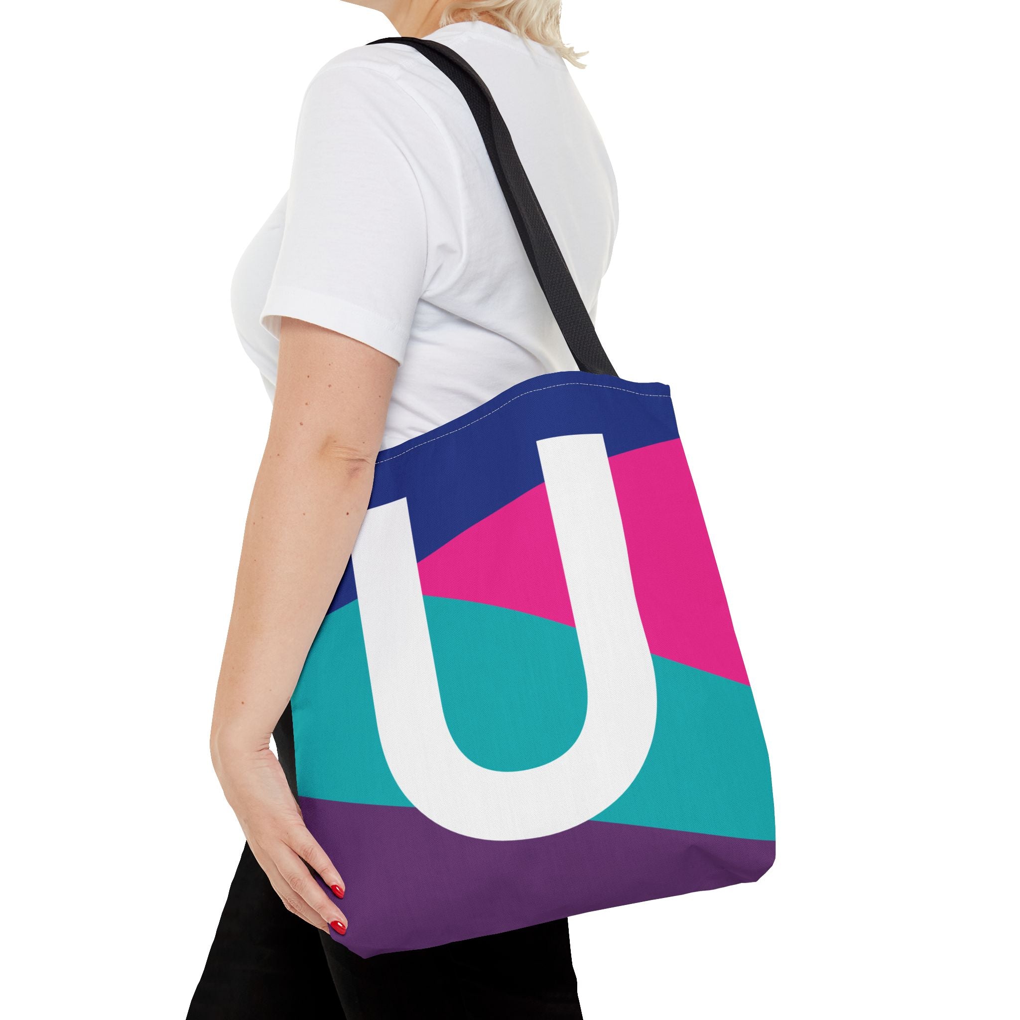 Monogram 'U' Colorblock Tote Bag — Personalized Initial U Shoulder Tote