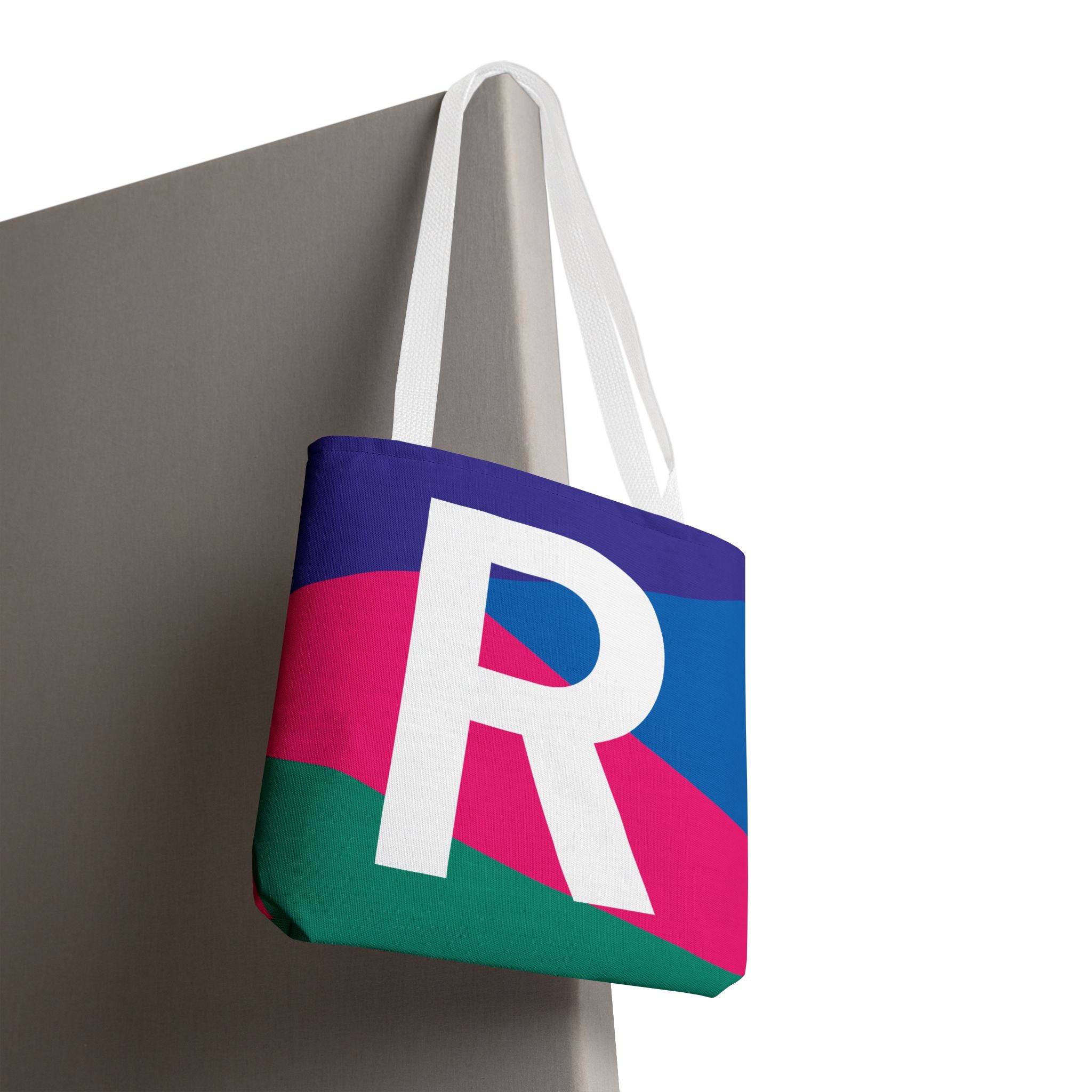 Monogram 'R' Colorblock Tote Bag — Personalized Initial R Shoulder Tote