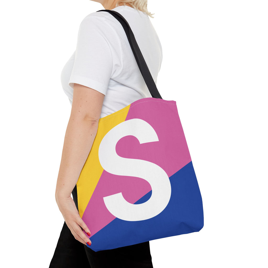 Monogram 'S' Colorblock Tote Bag — Personalized Initial S Shoulder Tote