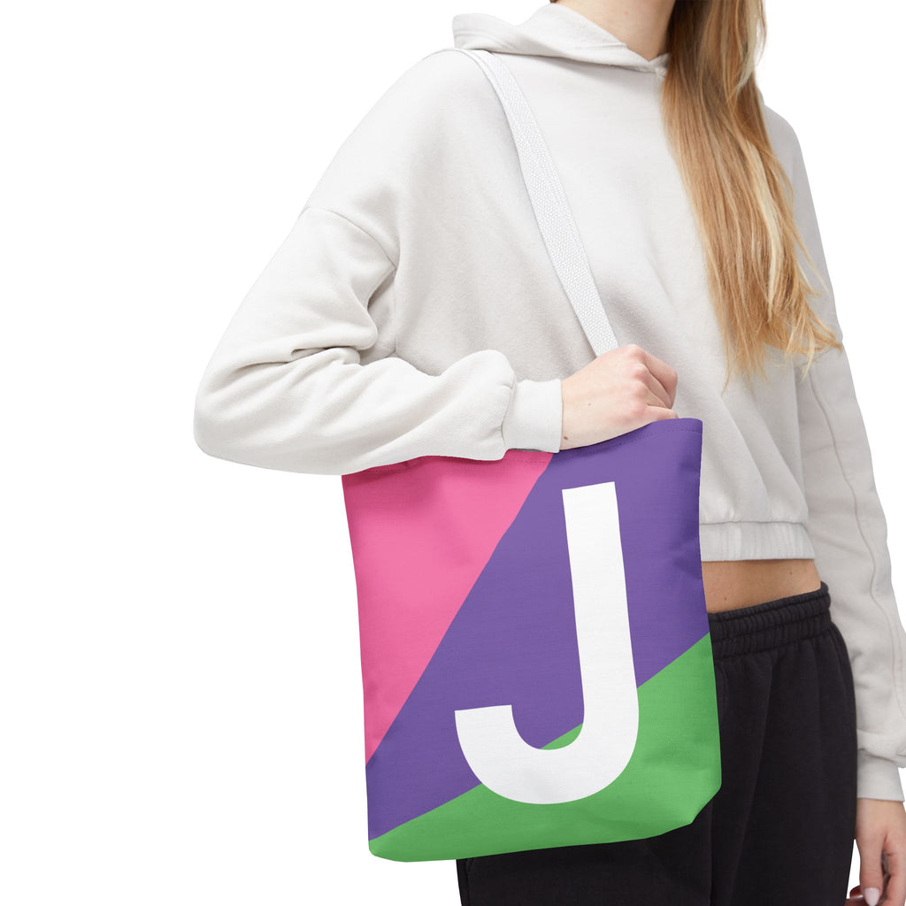 Monogram 'J' Colorblock Tote Bag — Personalized Initial J Shoulder Tote