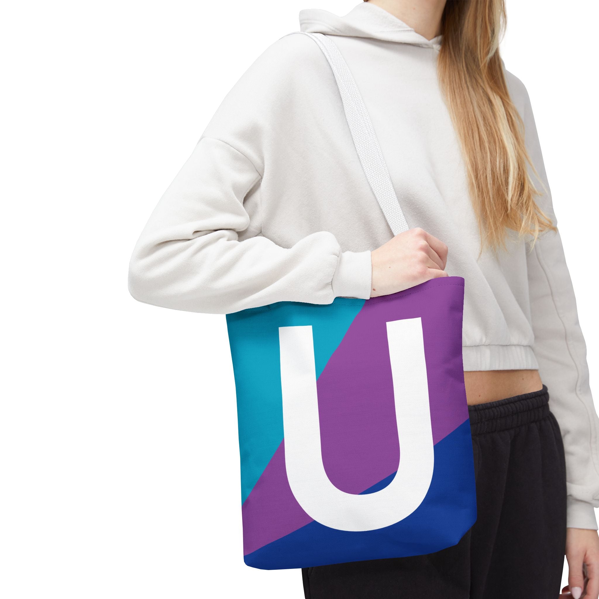 Monogram 'U' Colorblock Tote Bag — Personalized Initial U Shoulder Tote