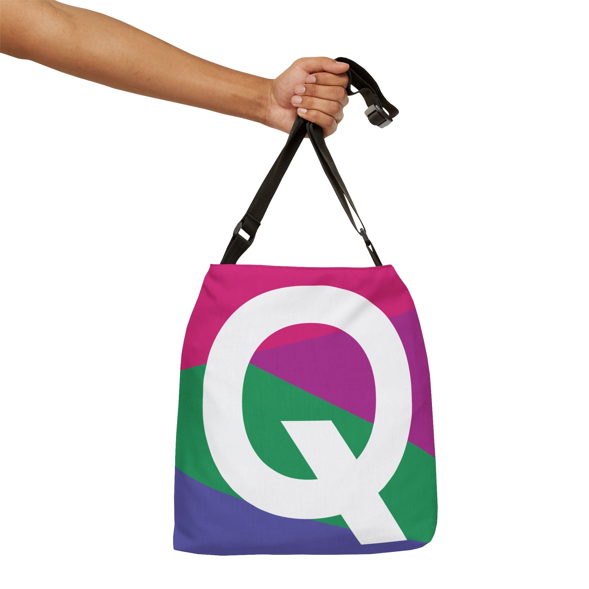 Initial Letter 'Q' Colorblock Adjustable Tote Bag — Monogram Alphabet Shoulder Bag
