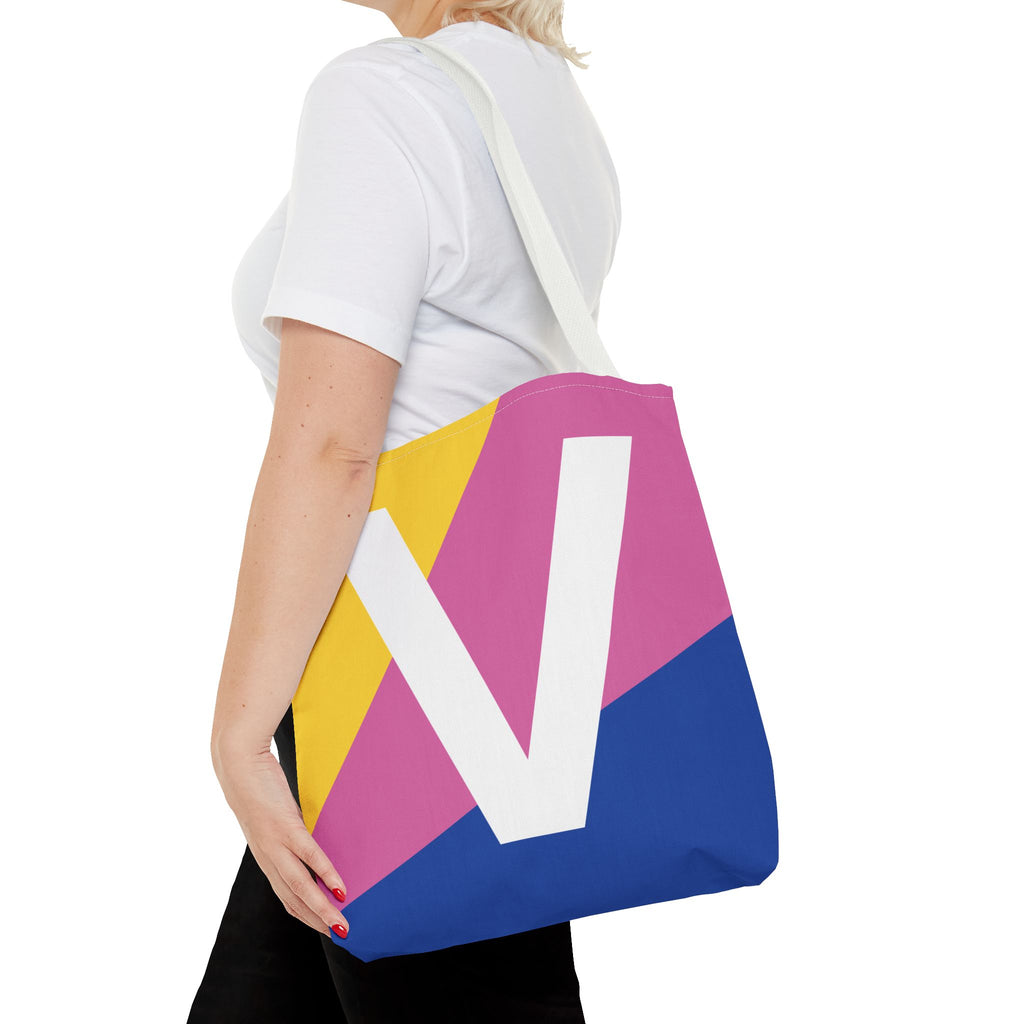 Monogram 'V' Colorblock Tote Bag — Personalized Initial V Shoulder Tote