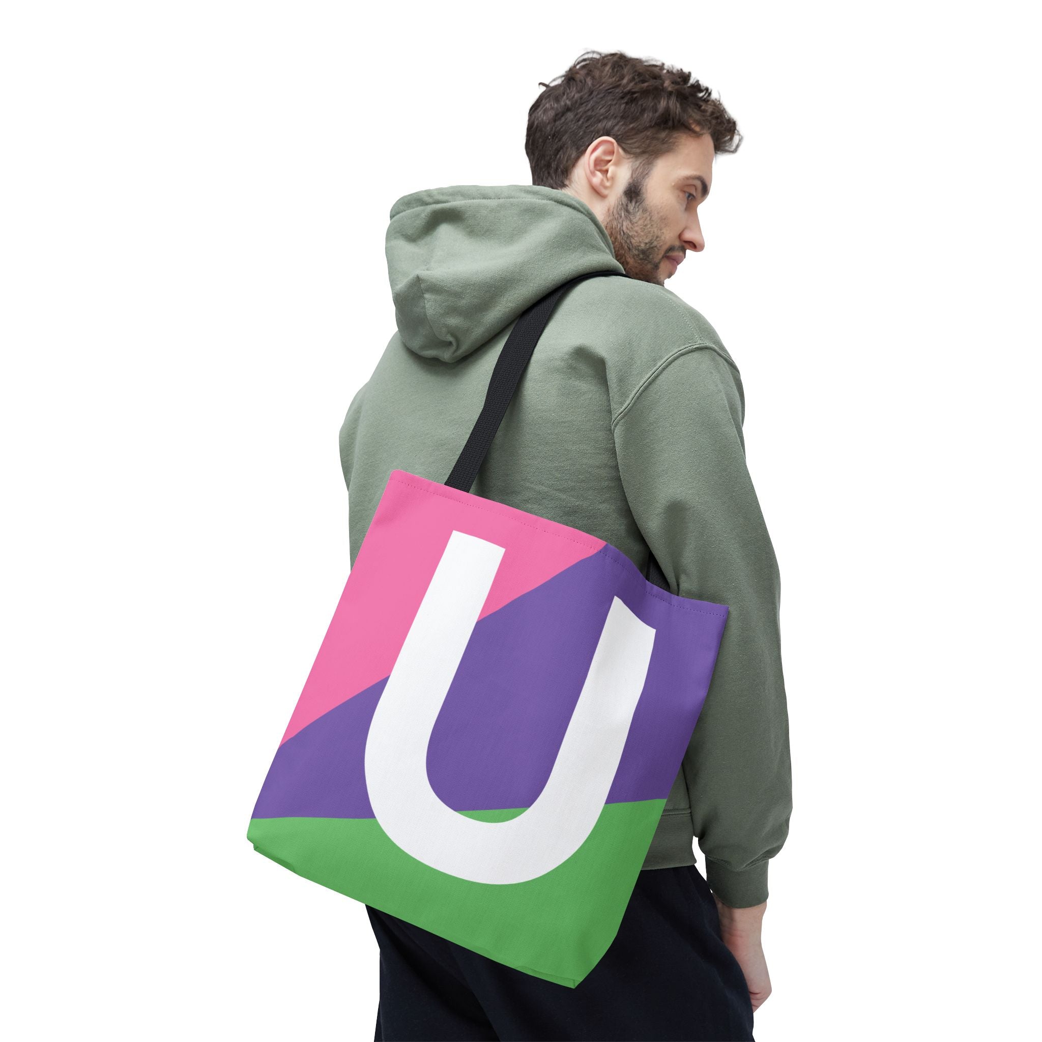 Monogram 'U' Colorblock Tote Bag — Personalized Initial U Shoulder Tote