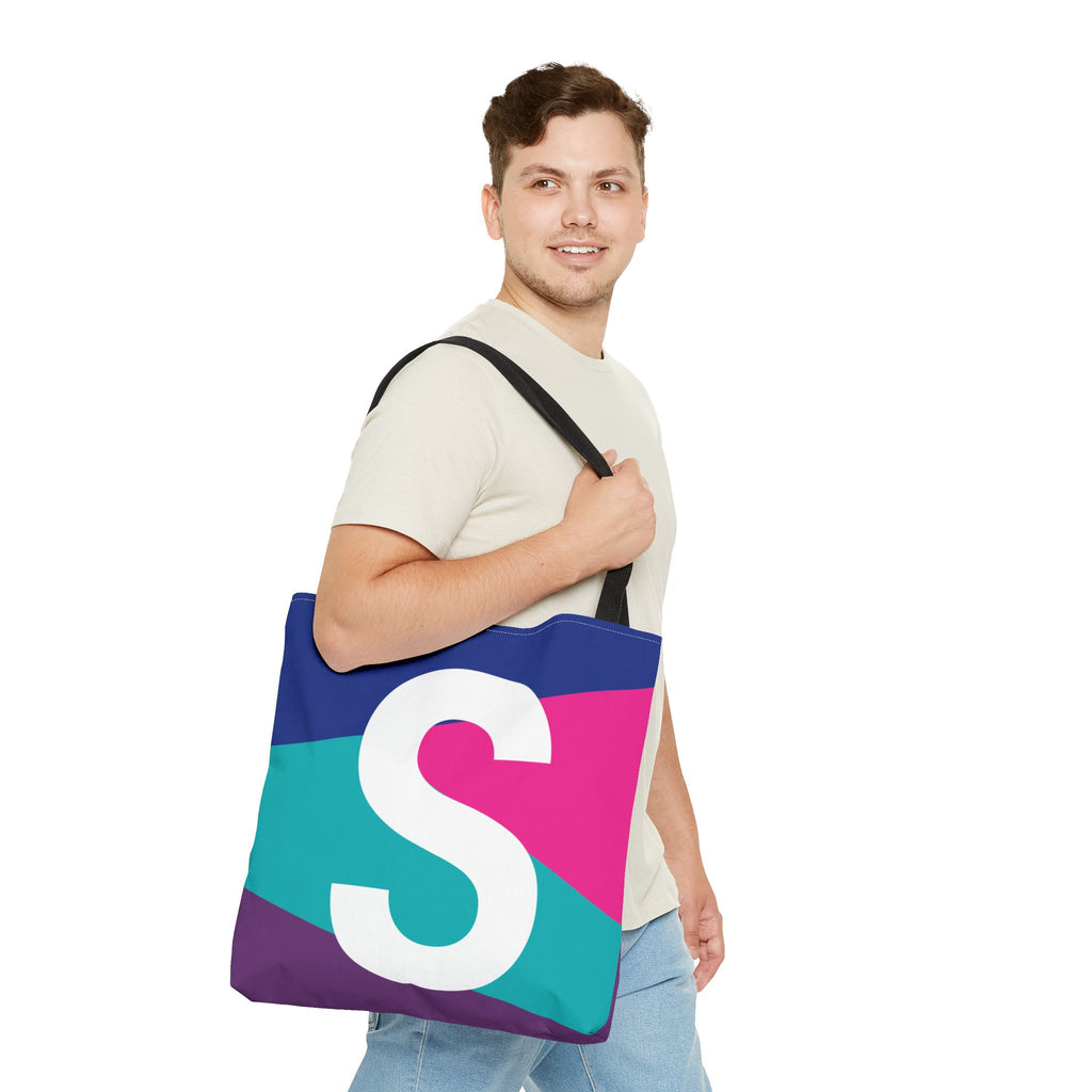 Monogram 'S' Colorblock Tote Bag — Personalized Initial S Shoulder Tote