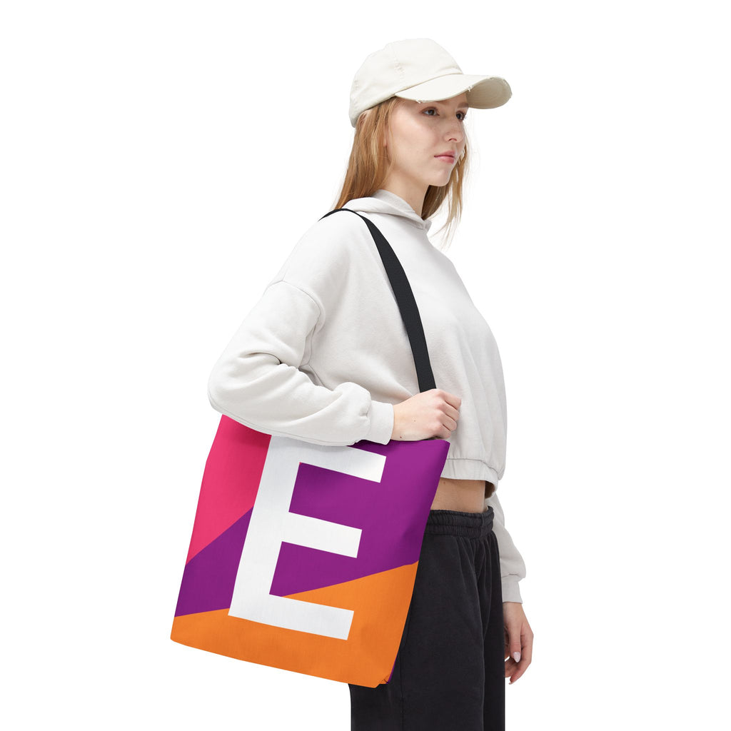 Monogram 'E' Colorblock Tote Bag — Personalized Initial E Shoulder Tote