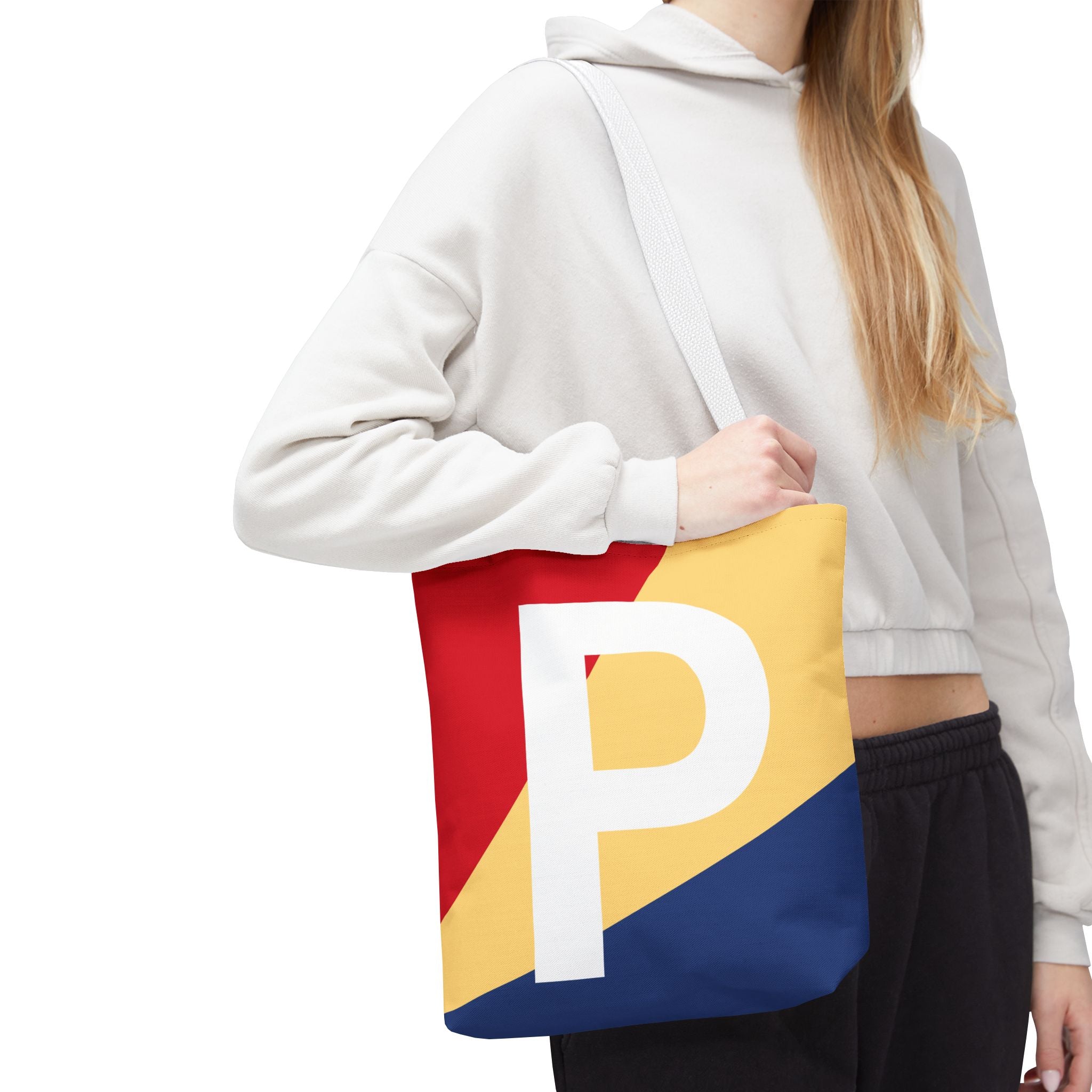 Monogram 'P' Colorblock Tote Bag — Personalized Initial P Shoulder Tote