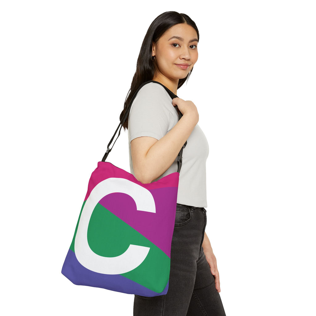 Initial Letter 'C' Colorblock Adjustable Tote Bag — Monogram Alphabet Shoulder Bag