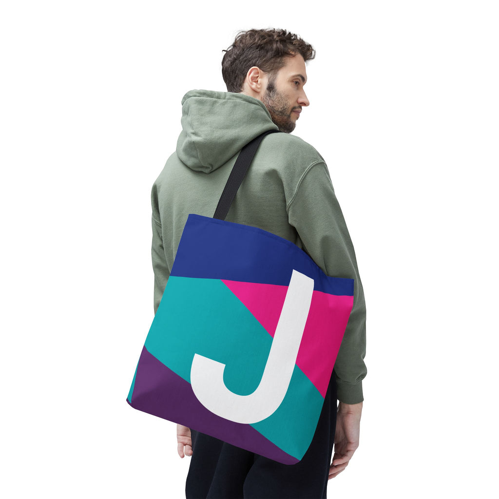 Monogram 'J' Colorblock Tote Bag — Personalized Initial J Shoulder Tote