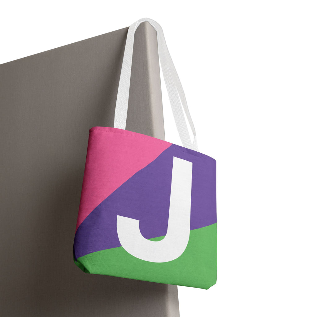 Monogram 'J' Colorblock Tote Bag — Personalized Initial J Shoulder Tote