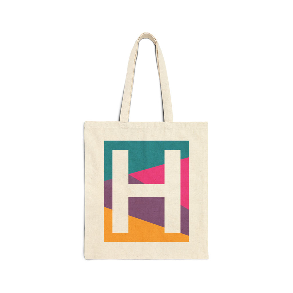 Initial H Colorblock Canvas Tote Bag — Monogram Letter H Reusable Grocery Tote