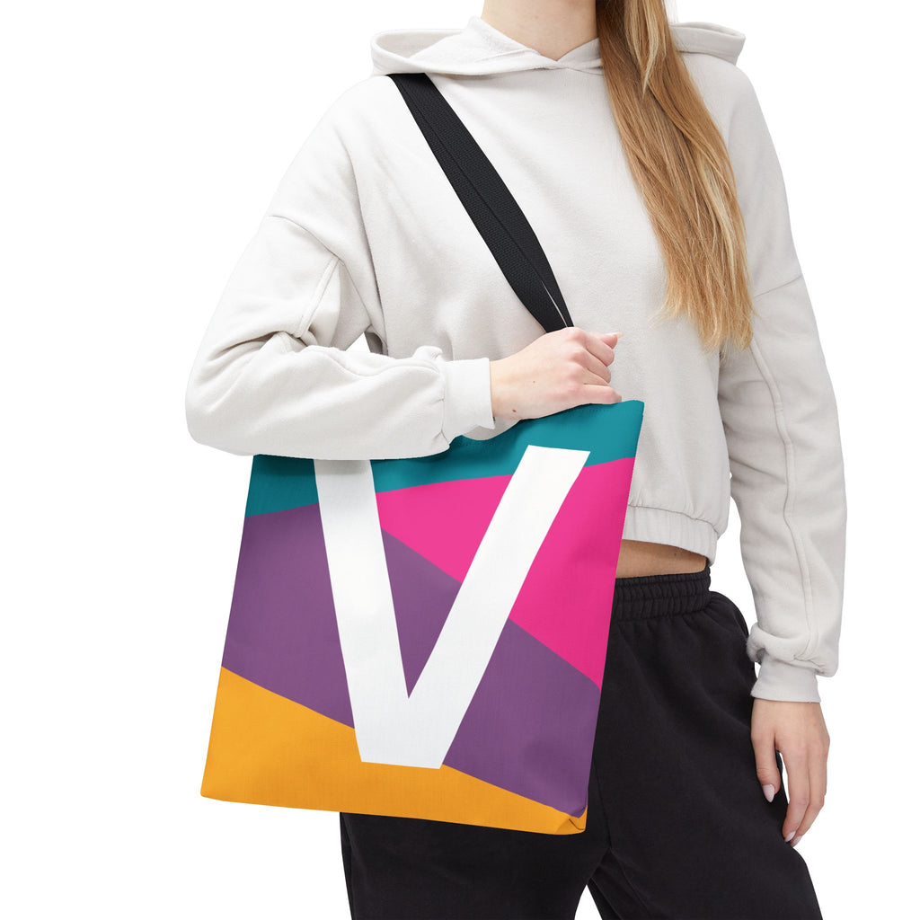 Monogram 'V' Colorblock Tote Bag — Personalized Initial V Shoulder Tote