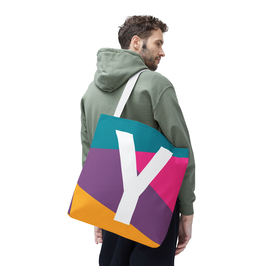 Monogram 'Y' Colorblock Tote Bag — Personalized Initial Y Shoulder Tote