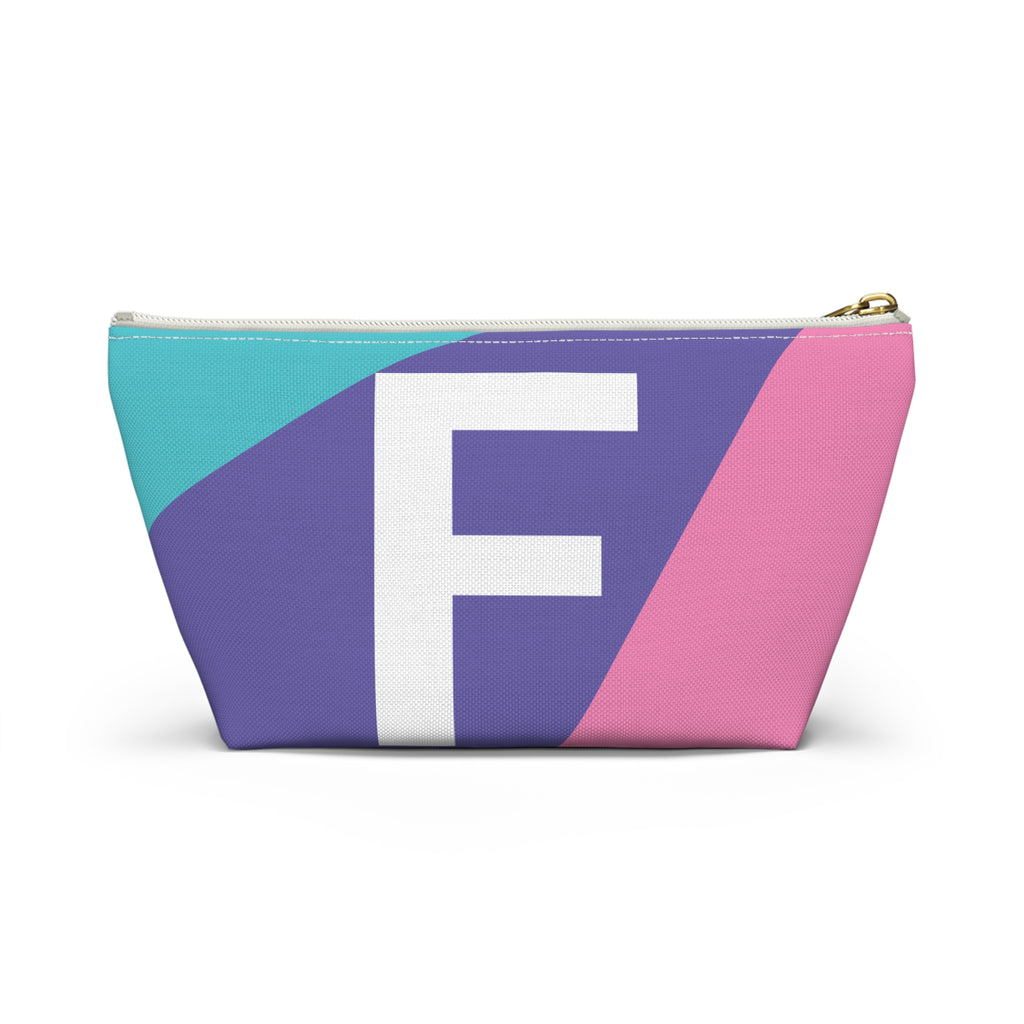 Initials Colorblock Accessory Pouch — Monogram F T-Bottom Cosmetic Bag