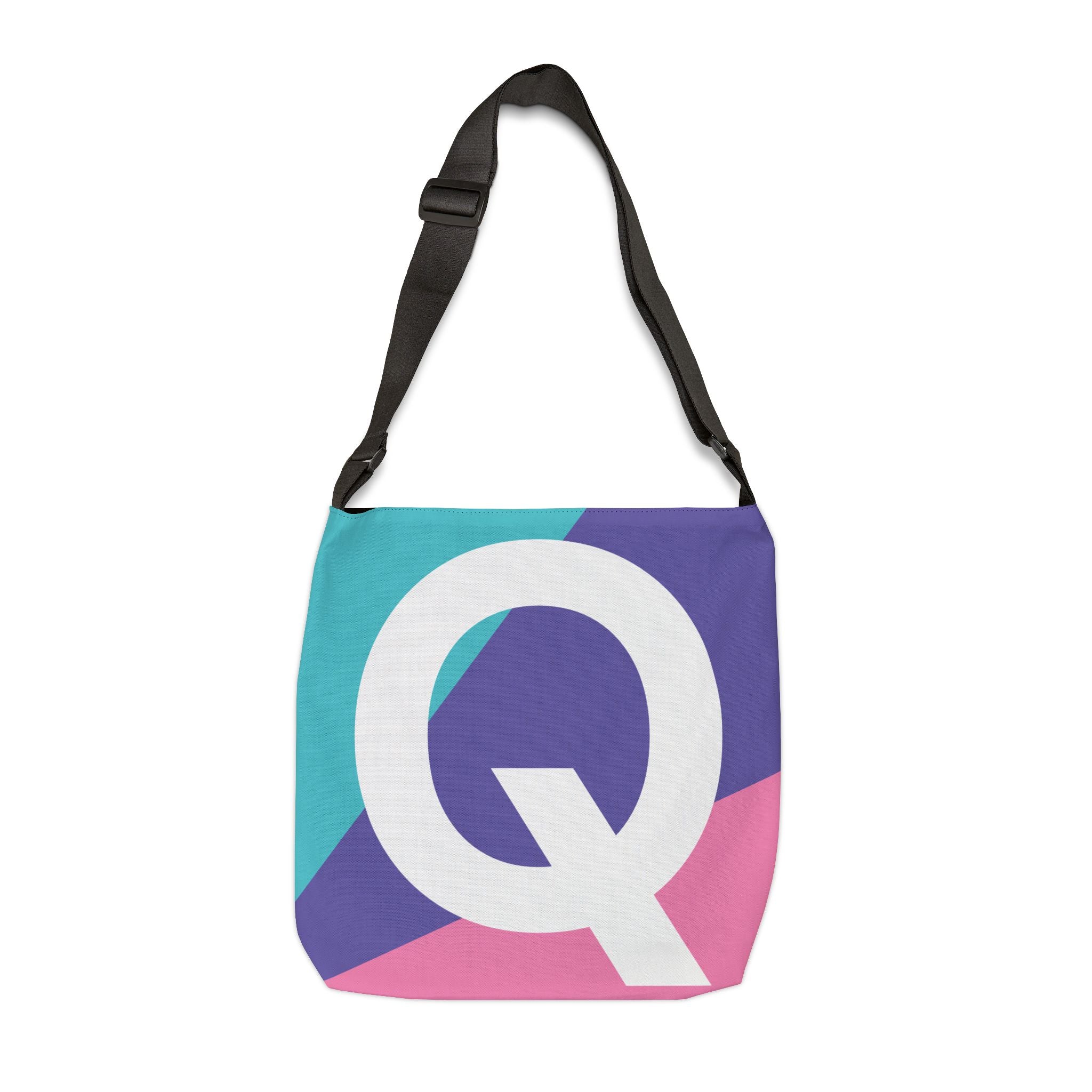 Initial Letter 'Q' Colorblock Adjustable Tote Bag — Monogram Alphabet Shoulder Bag