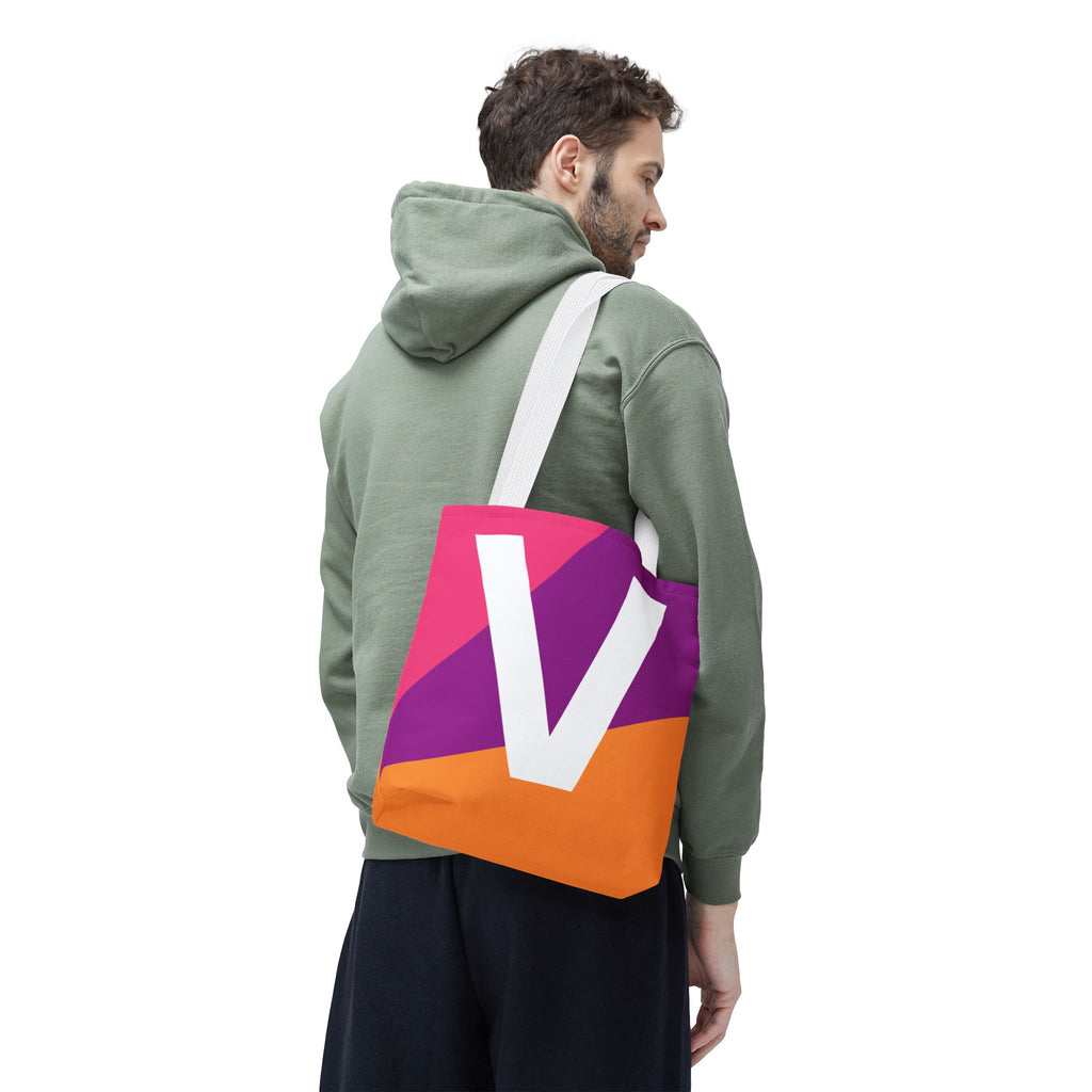 Monogram 'V' Colorblock Tote Bag — Personalized Initial V Shoulder Tote