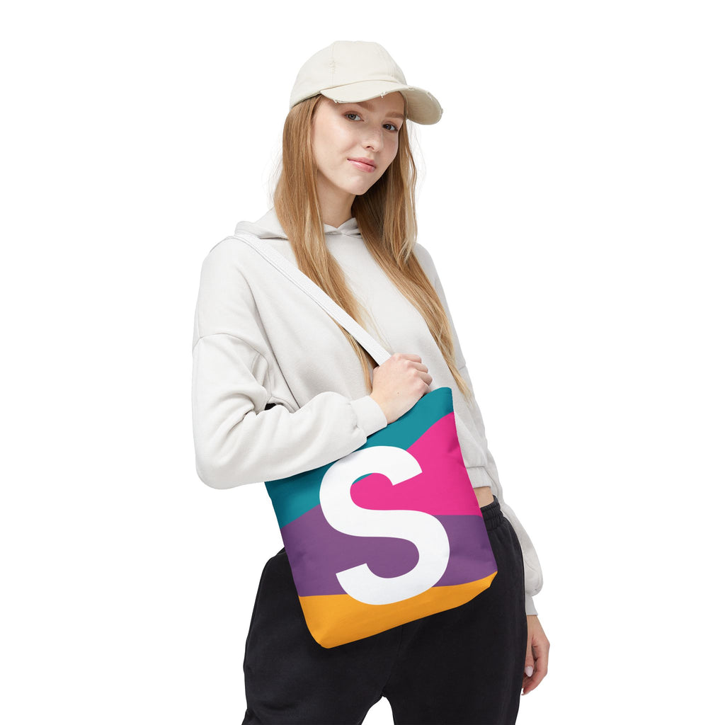 Monogram 'S' Colorblock Tote Bag — Personalized Initial S Shoulder Tote