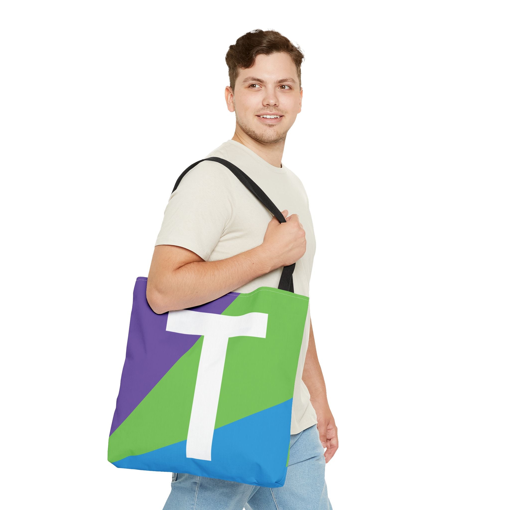Monogram 'T' Colorblock Tote Bag — Personalized Initial T Shoulder Tote