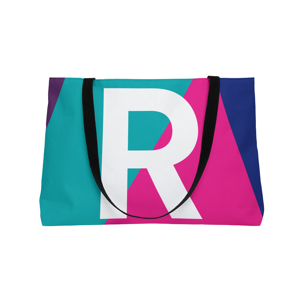 Personalized 'R' Colorblock Tote Bag — Monogram Weekender Tote