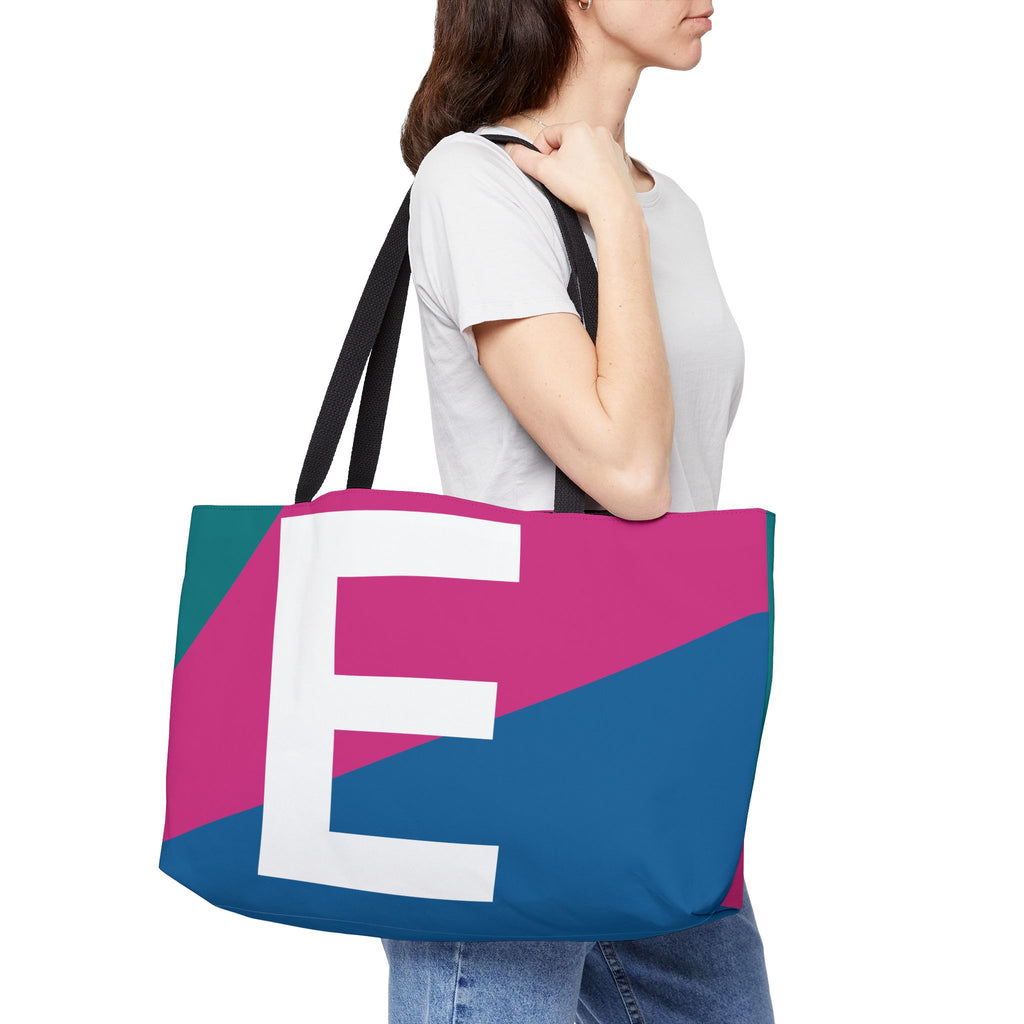 Personalized 'E' Colorblock Tote Bag — Monogram Weekender Tote