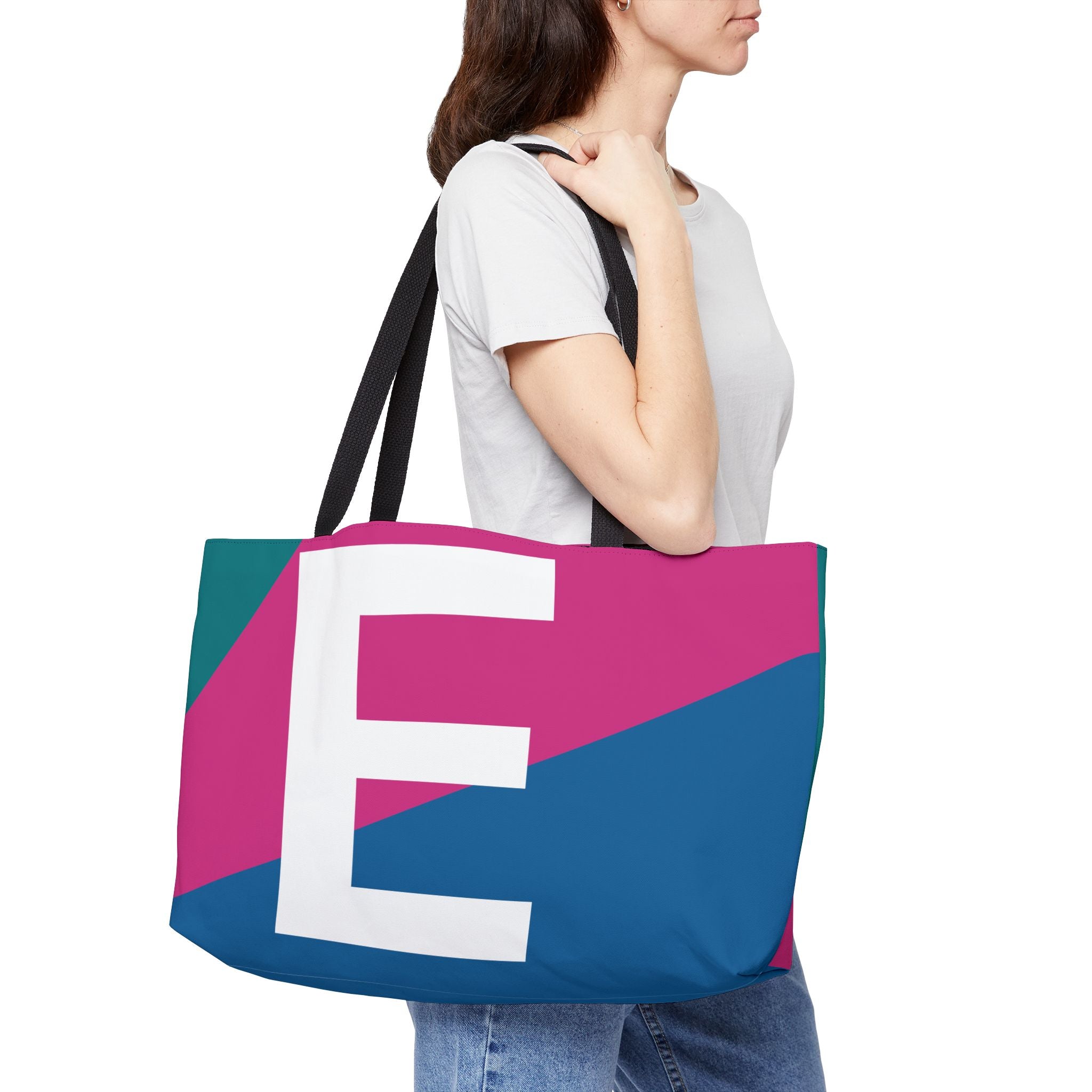 Personalized 'E' Colorblock Tote Bag — Monogram Weekender Tote