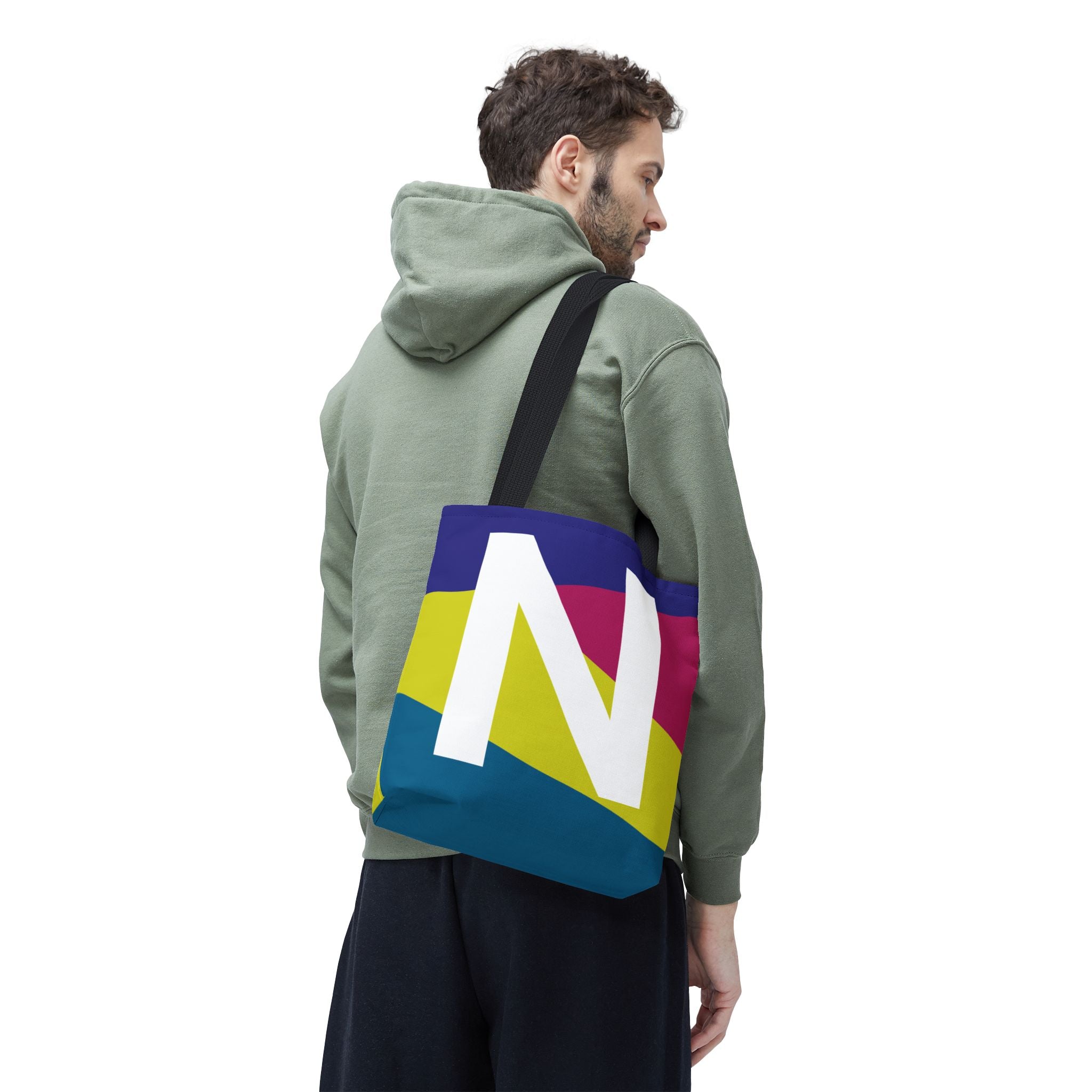 Monogram 'N' Colorblock Tote Bag — Personalized Initial N Shoulder Tote